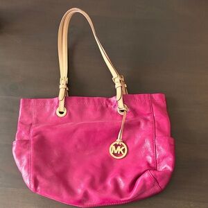 Michael Kors Fuchsia Shoulder Bag with Tan Straps